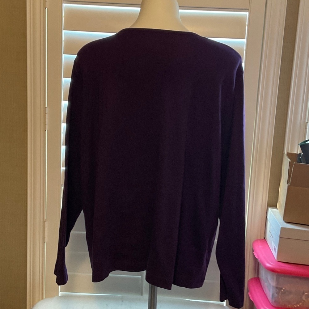 Croft & Barrow Dark Purple Long Sleeve Top with Silver Embroidery - Picture 4 of 9